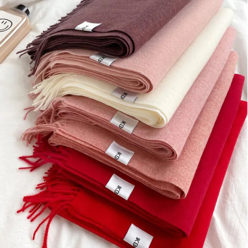 2021 Winter Scarf Solid Thicker Women Wool Cashmere Scarves Neck Head Warm Pashmina Lady Shawls And Wraps Bandana Tassel