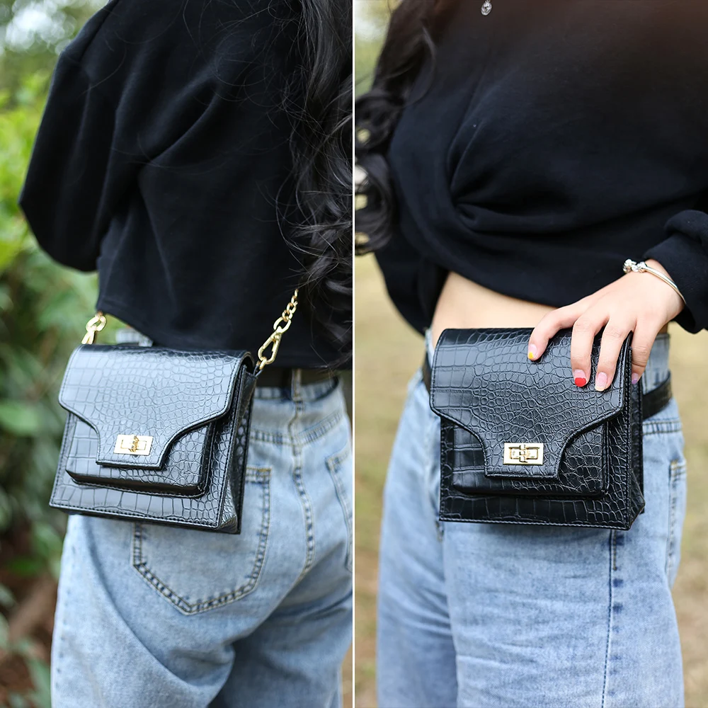 2019 модная женская сумка на ремне из искусственной кожи поясная с металлической