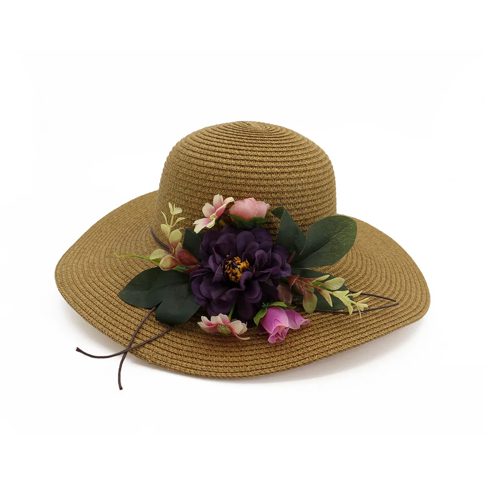 ZLD Девушка соломенная шляпа белая женская Солнцезащитная с цветными листьями