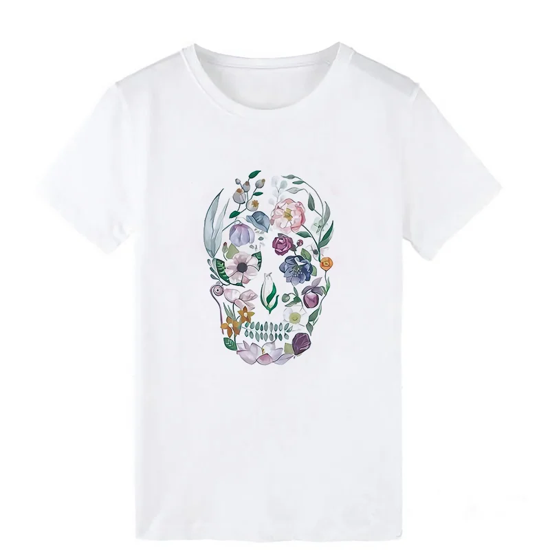 

T Shirt For Women Short Sleeve Floral Skull Mujer Camisetas Halloween Print Lady T-shirts Female Tee Top Womens Graphic T-shirt