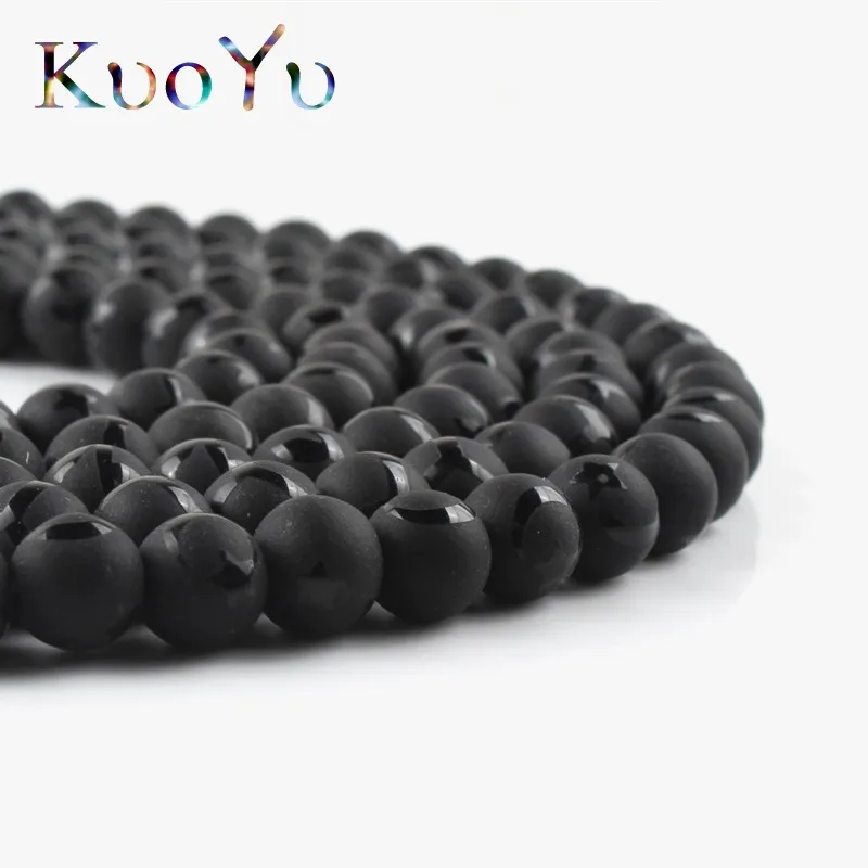 Матовые черные стеклянные бусины незамкнутые круглые бусины-разделители 8 мм для