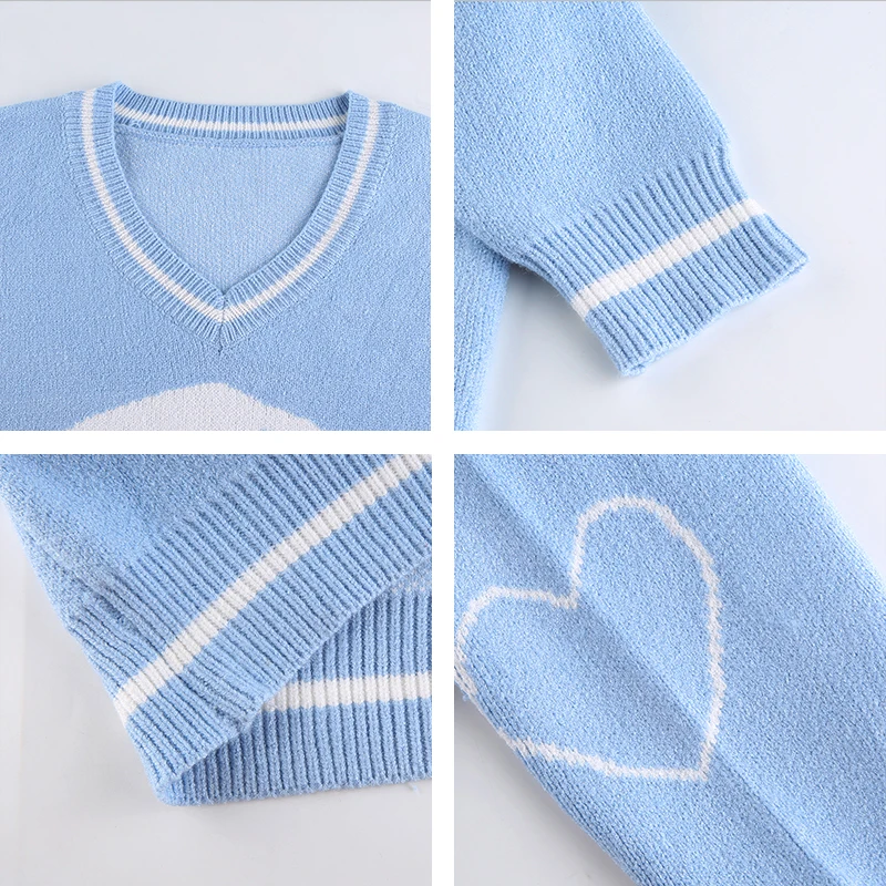 

2021 Streetwear Autumn V Neck Pullover Y2k Top Jumper Winter Clothes Punk Skulls Knitted Long Sleeve Pink Woman Sweaters Female