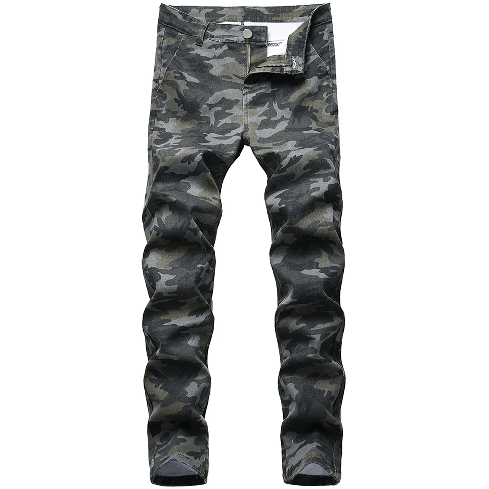 

2021 Fashion Jeans Men Hole Casual Ripped Slim Fit Camouflage Hip Hop Pants Straight Classic Pleated Denim Trousers Biker Jeans