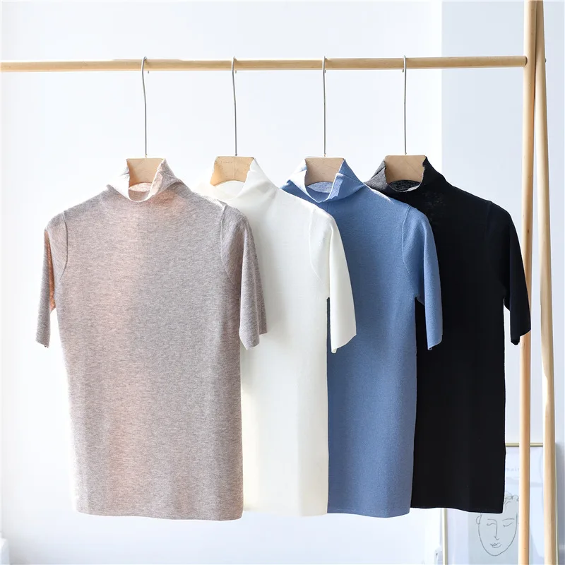 

short sleeve cashmere merino turtleneck sweater womens