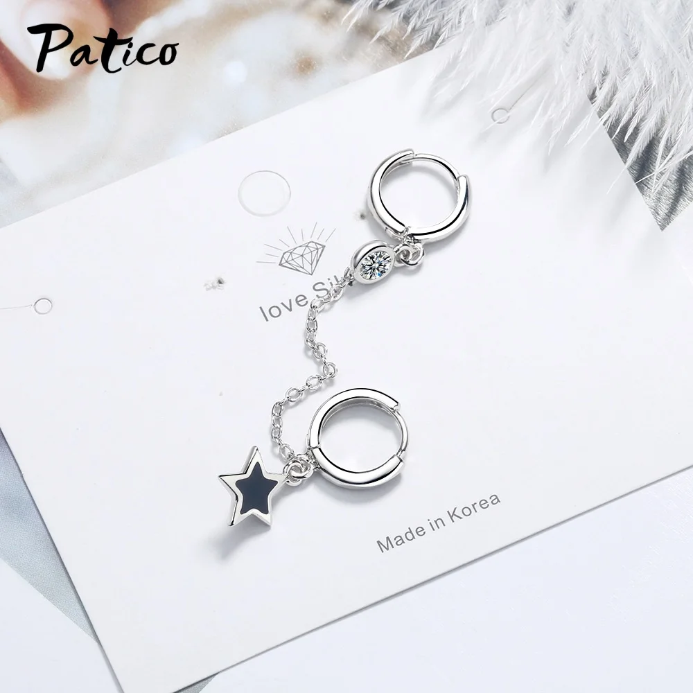 

New Arrivals 2021 Luxury Double Two Holes 925 Sterling Silver Star Zircon Crystal Drop Earrings Jewelry For Women Birthday Gift