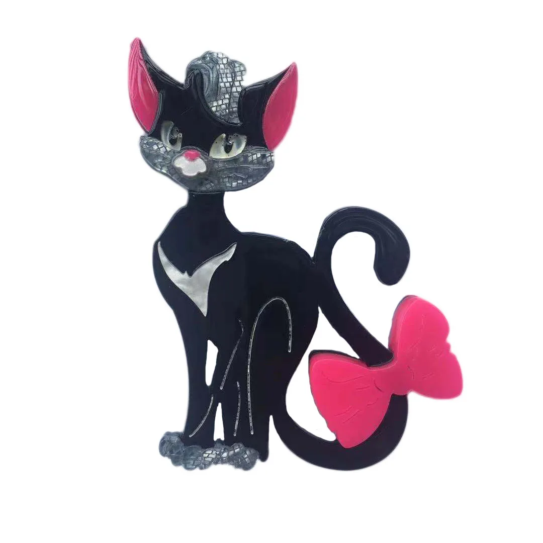 

Fashion Female Cat With Bow Brooch Pin Black Cat Women Brooches Jewelry