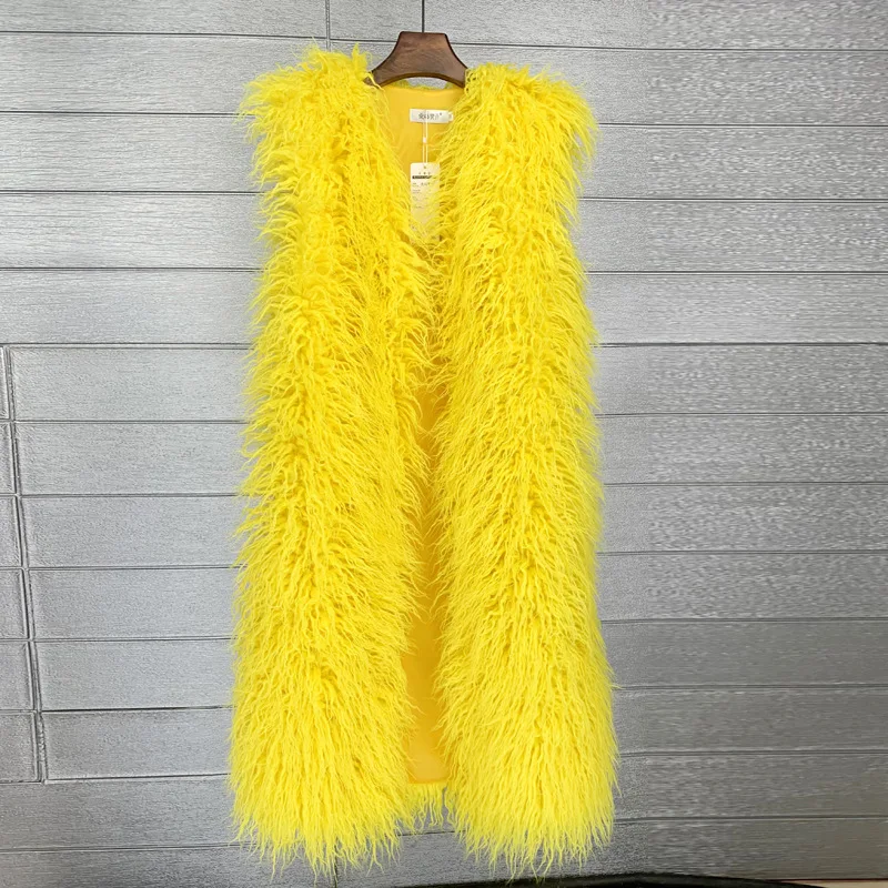 

High Quality Mongolia Sheep Fur Vest Coat Luxury Faux Fur Winter Warm Furry Womens Vests Fashion Elegant Coats Jacket Plus Size