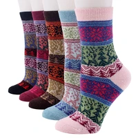 women winter warm wool socks 5 pairs christmas crew socks mixed color free size soft knit vintage socks