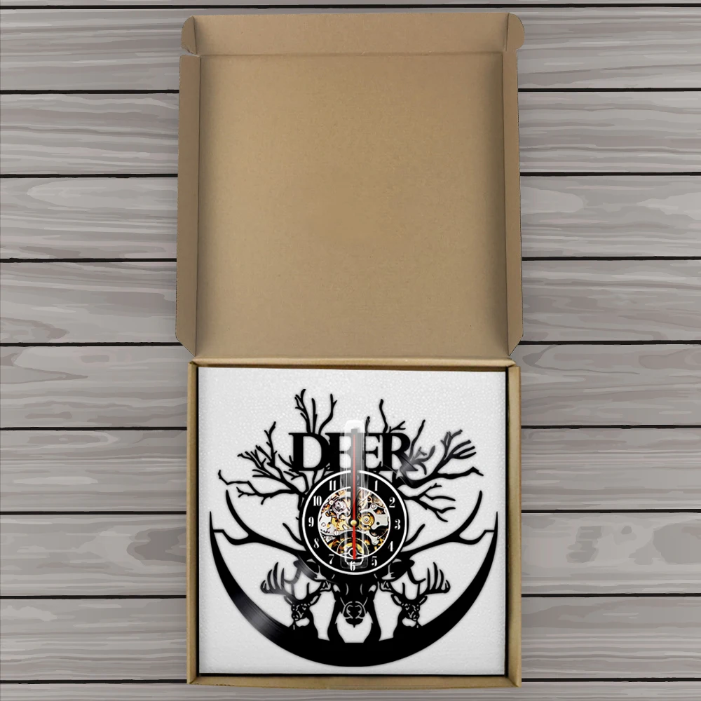 Настенные часы с виниловой пластиной современный дизайн изображением леса дикой