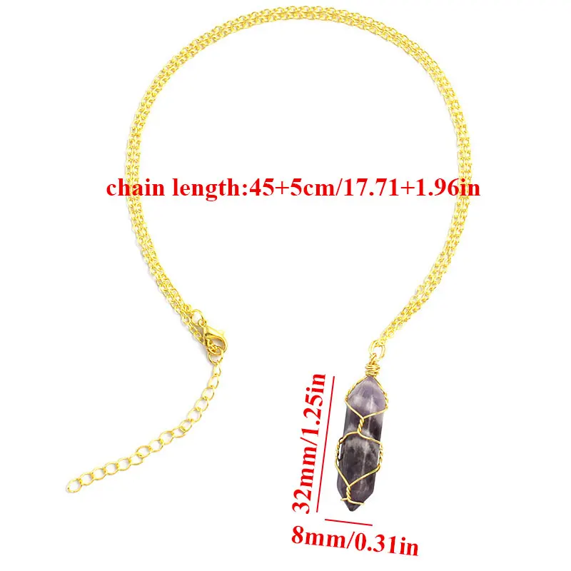 

Crystal Necklace Western Style Jewelry Hexagonal Column Crystal Geometry Necklace Women Girls Natural Stone Bullet Pendant
