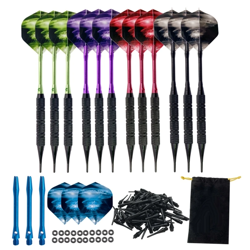 

12pcs Tip Darts Aluminum Shaft with 100 Nylon Soft Tips for Electronic Plastic Dartboard Indoor Outdoor Games