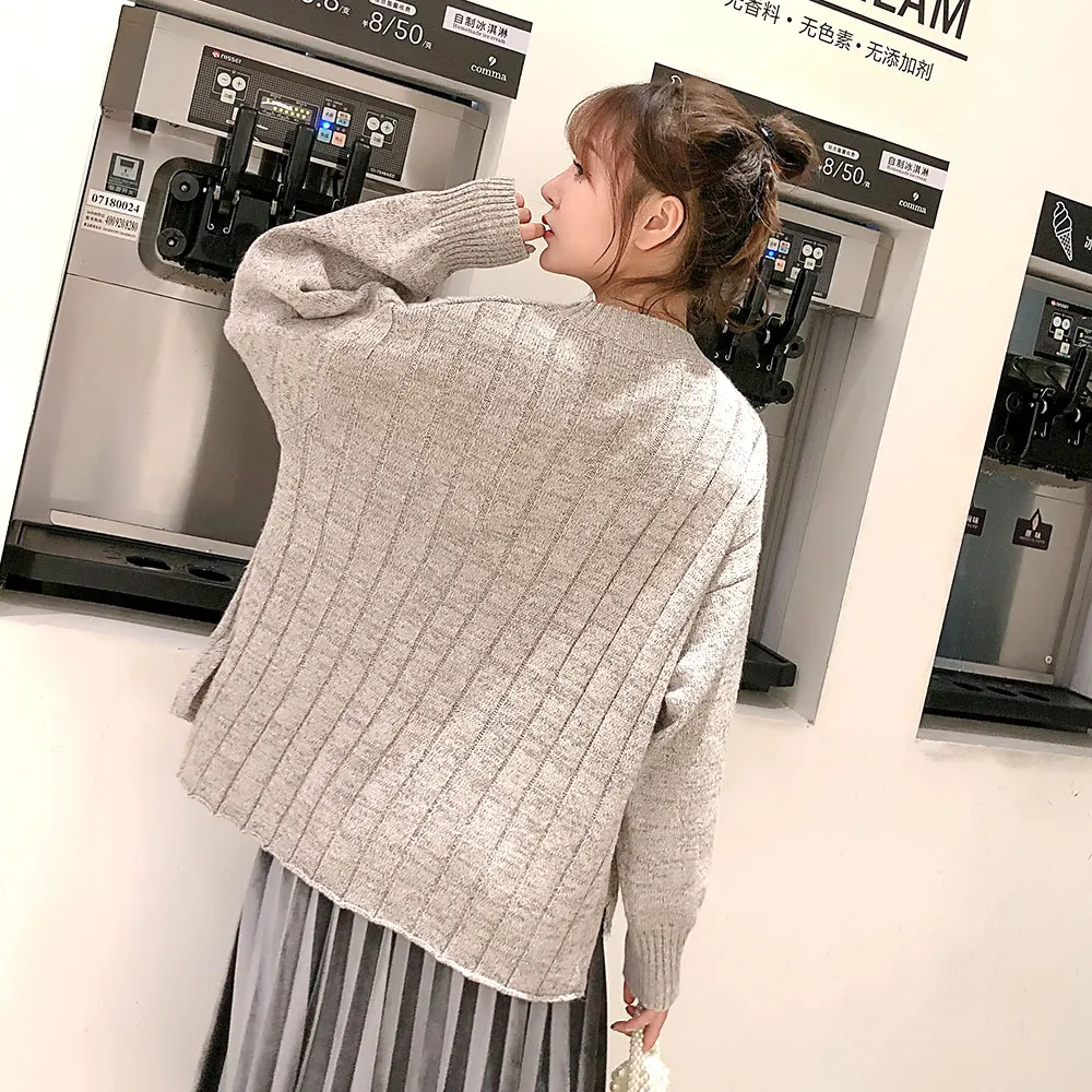 Модные женские свободные корейский стиль милый свитер с длинными рукавами