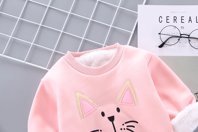 Зима пуловеры с подкладкой для маленьких девочек одежда мальчиков свитшоты