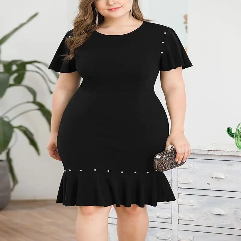 

Женское платье с коротким рукавом, оборками и разрезом, размеры до 4XL, 5XL, 6XL, 7XL, 8XL, обхват груди 134 см