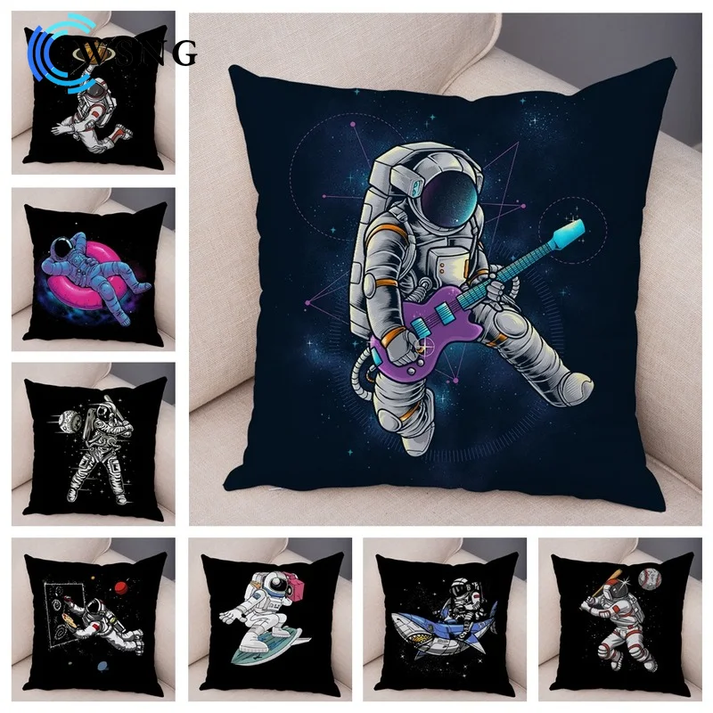 

Funny Cartoon Astronaut Pattern Cushion Cover Living Room Sofa Home Children's Room Plush Decorated Pillowcase 45x45cm