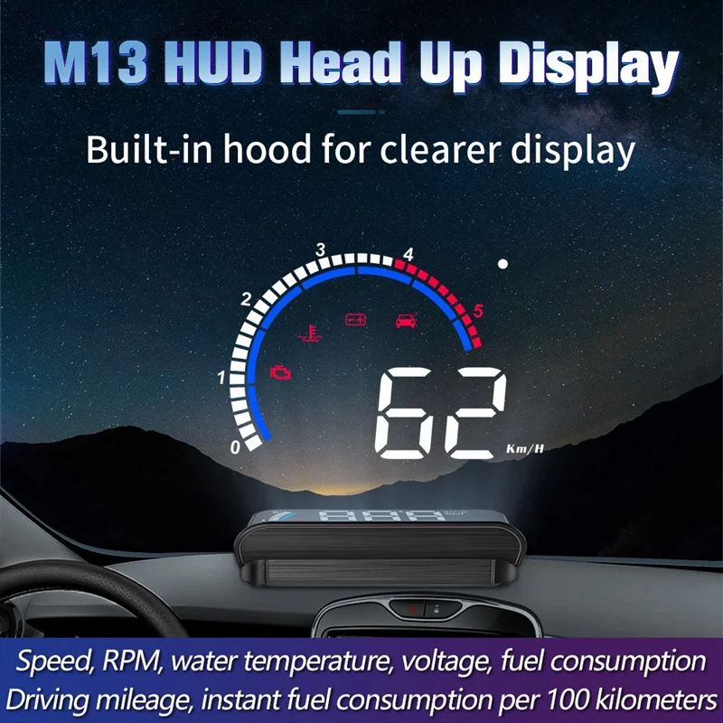 Автомобильный дисплей на лобовое стекло Hud M13 с дальностью действия км/ч миль/ч OBD2