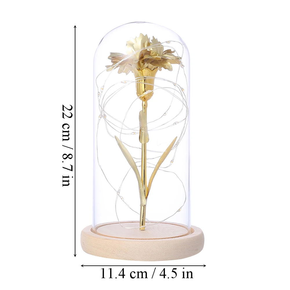 

Artificial Eternal Flower LED Light Gold Foil Flower With Fairy String Lights In Dome For Mother Valentines Day New Year Gift