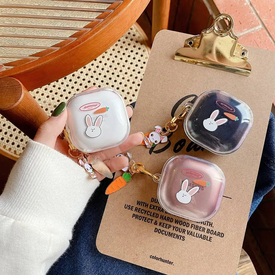 

Transparent for Samsung Galaxy Buds Live / Buds PRO Cover Cute rabbit cartoon carrot Keyring Silicone Earphones Cover