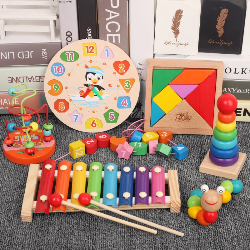 

Montessori Wooden Kids Toys Rainbow Blocks Kid Learning Toy Baby Music Rattles Graphic Colorful Wooden Blocks Educational Toy