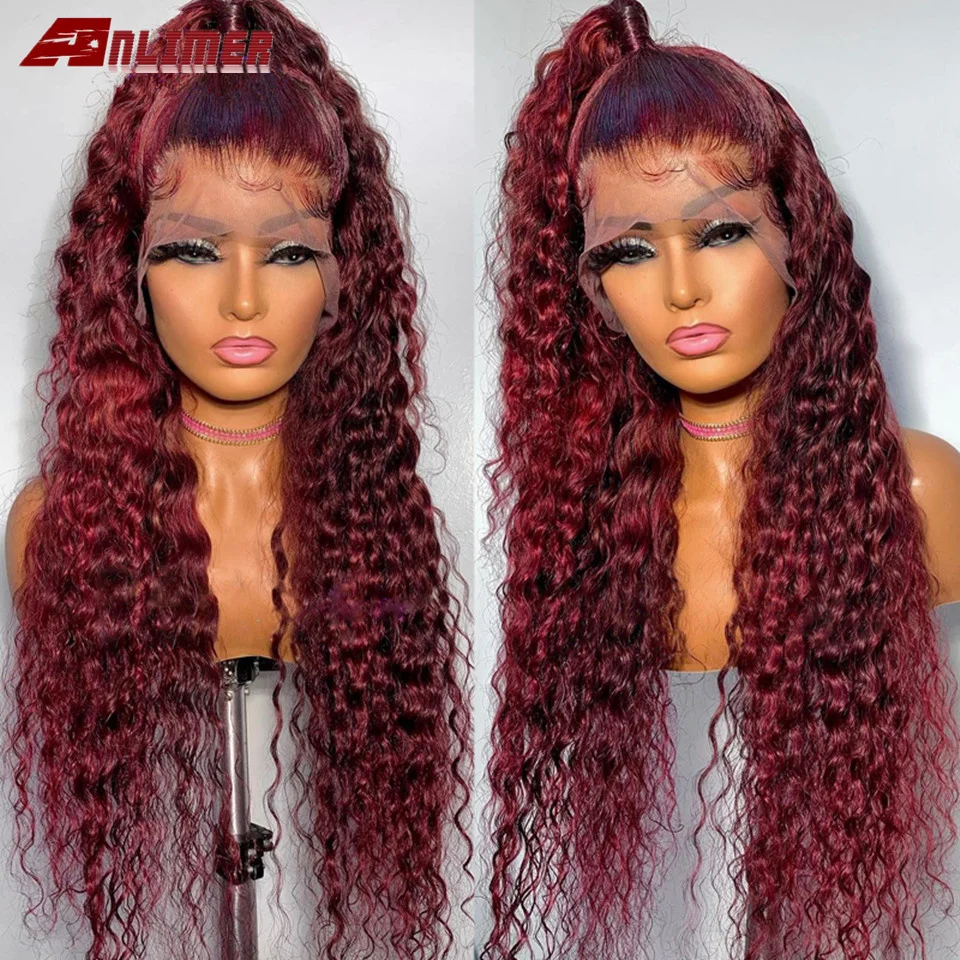 

Deep Wave 99J Burgundy 13x4 Lace Front Human Hair Wig 180% Density 8-24'' Pre-Plucked Glueless Brazilian 4x4'' Lace Closure Wigs