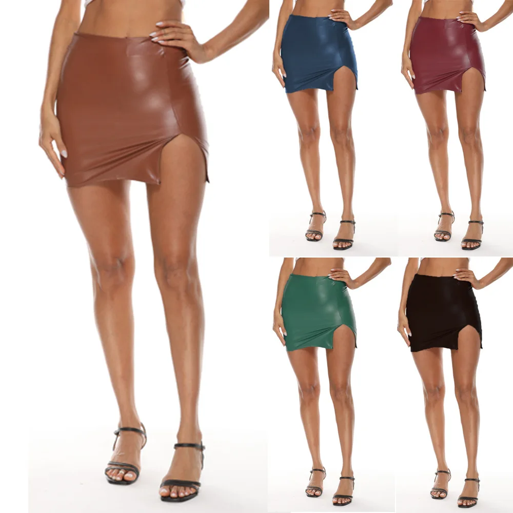 

2XL Womens Mini Pencil Skirts Bodycon Sexy Low Waist Faux Leather Skirts Zipper Latex Dress Party Club Nightwear Plus Size