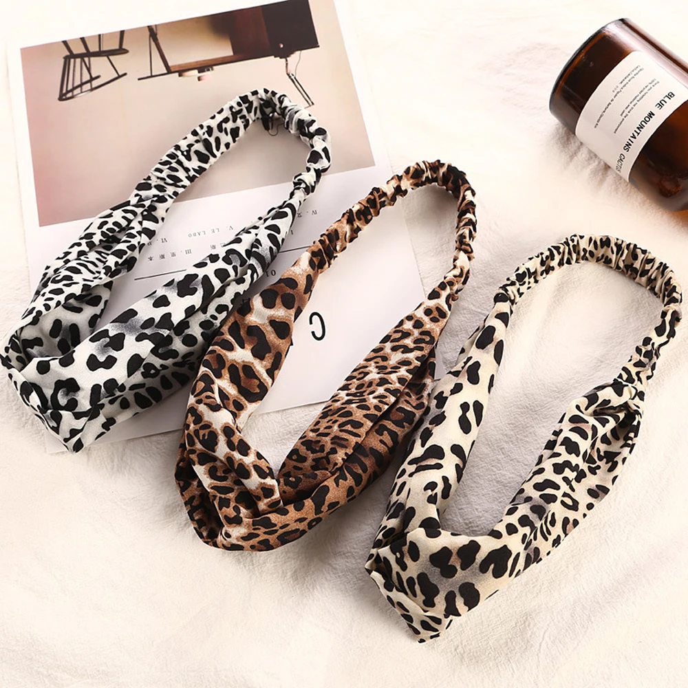 

Fashion Women Hairband Elastic Cross Knot Hairbands Leopard Print Make Up Headband Girl Hair Ornament Accessories