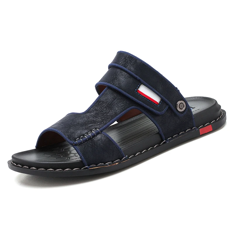 Мужские сандалии повседневные мужские пляжные модные кожаные дышащие тапочки