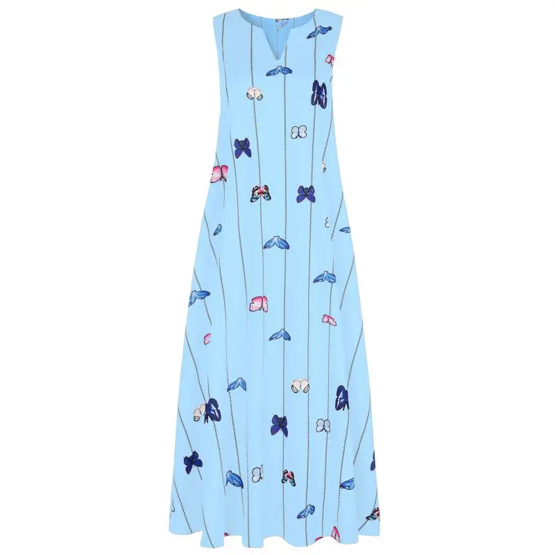 

Women's Bohemian Dress Summer Temperament V neck Print Large Swing Dress Sleeveless Casual Dress