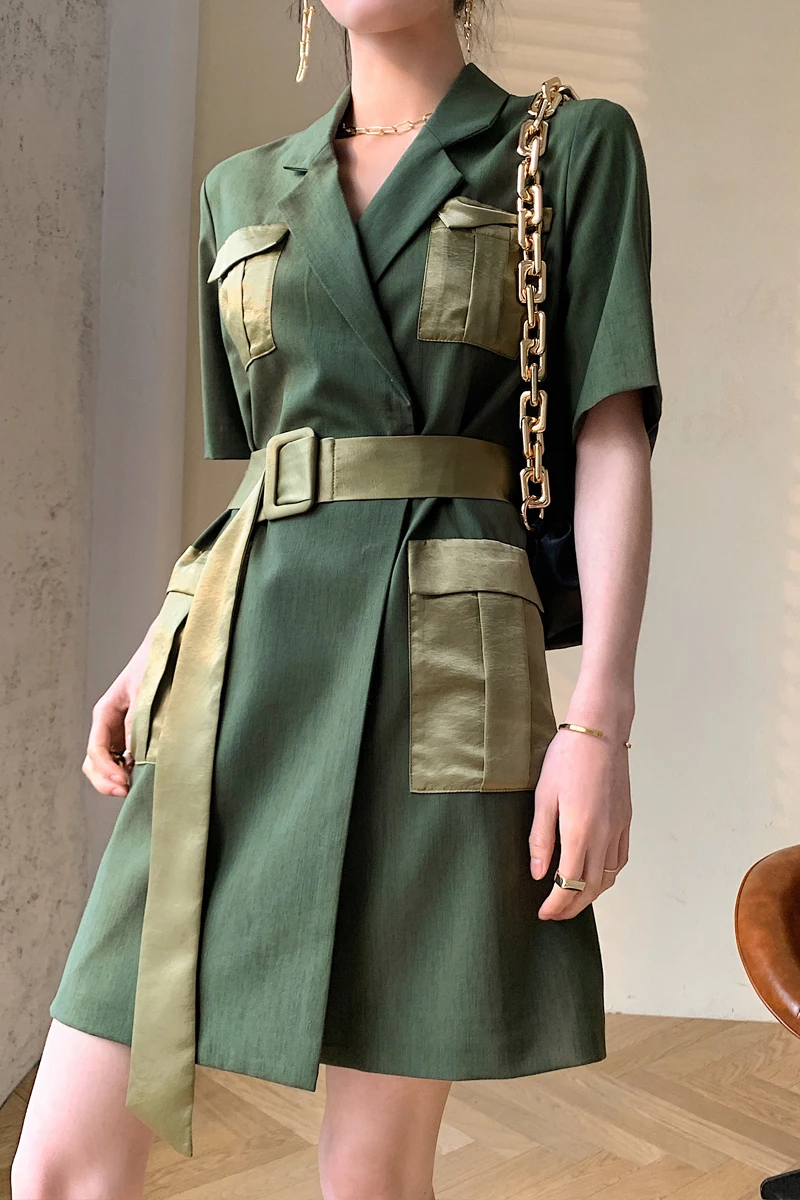 

2021 summer new fashion foreign style tooling style pocket temperament dress laces are thin and thin suit skirt