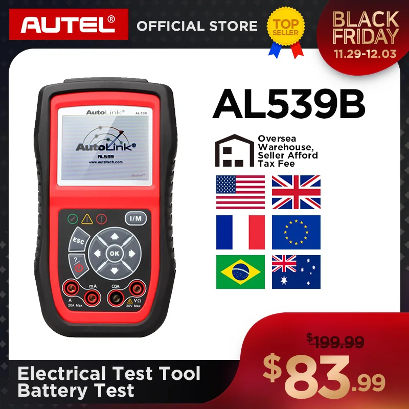 Autel Автоссылка AL539B OBDII сканер Автомобильный Электрический тестовый Инструмент OBD 2 Автомобильный диагностический код считыватель тест батареи er PK al539