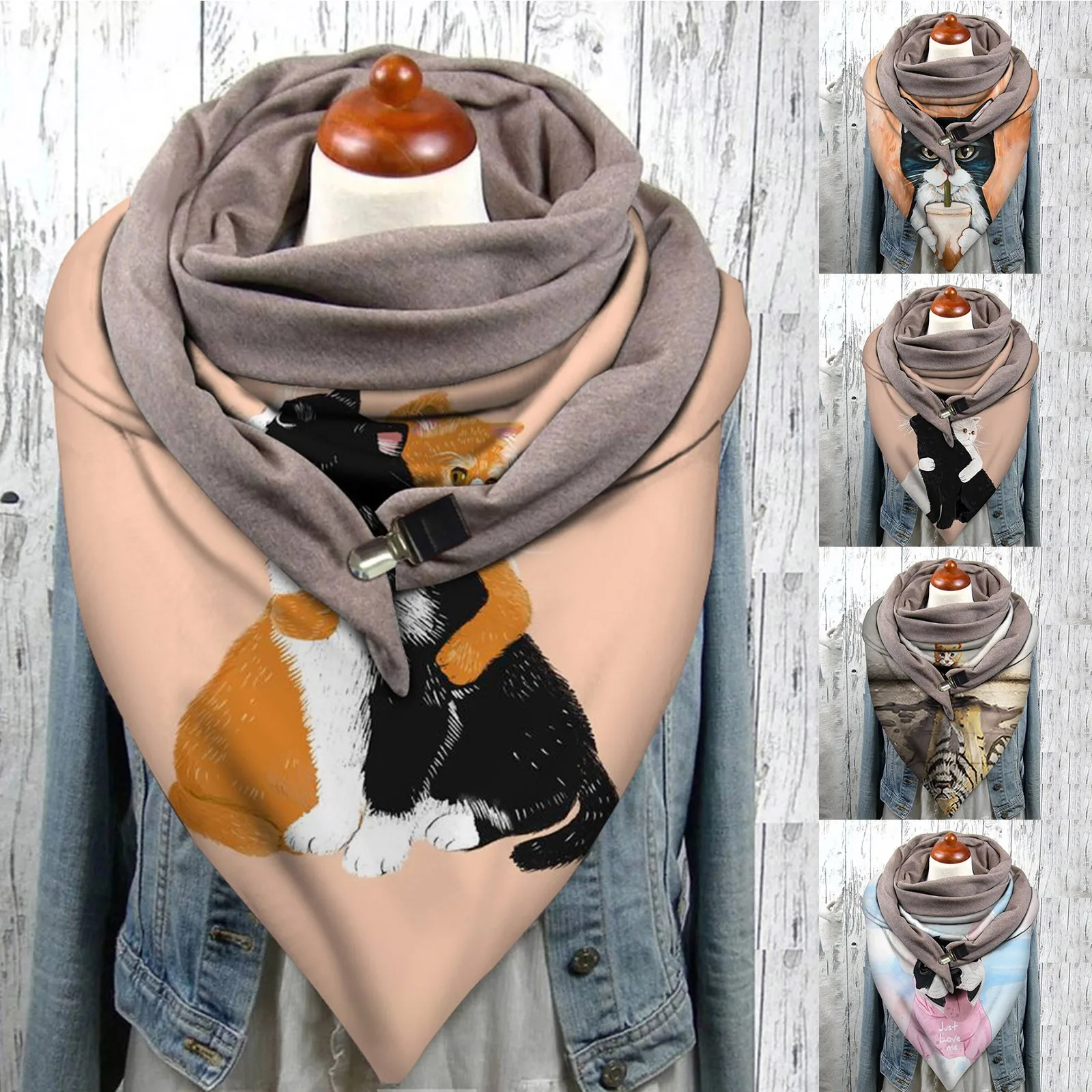 

Universal Autumn Winter Warm Windproof Cat Prints Double-layer Buckle Scarf New Designer Brand Women Fashion Bufanda бандана