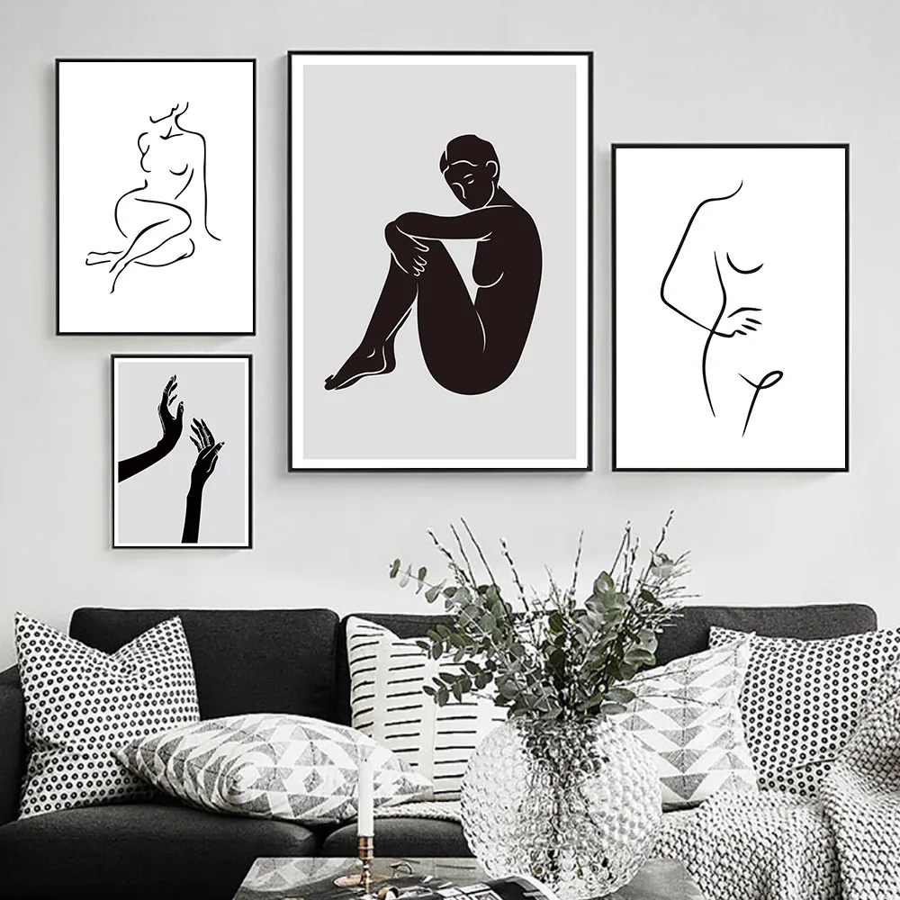 Абстрактный Женский постер для тела черно белое рисование линий минималистичный