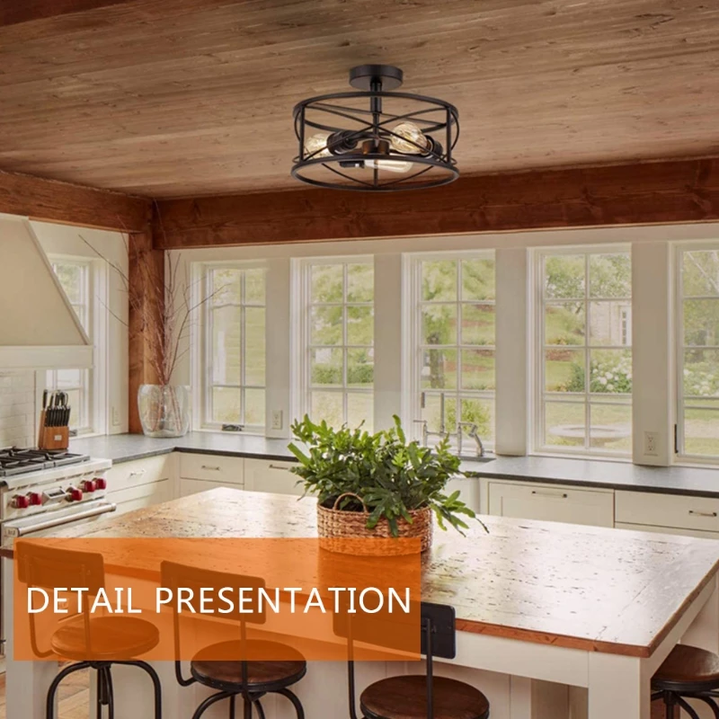 

Semi Flush Mount Ceiling Light Vintage Pendant Lights Industrial Chandelier Fixtures for Hallway Restaurants Living Room