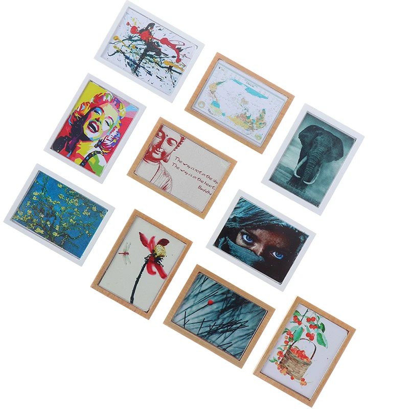 

New 1/12 Resin Miniature Vintage Frame Mural Wall Painting for Dollhouse Dolls House Living Room Bedroom Furniture Decor Toys