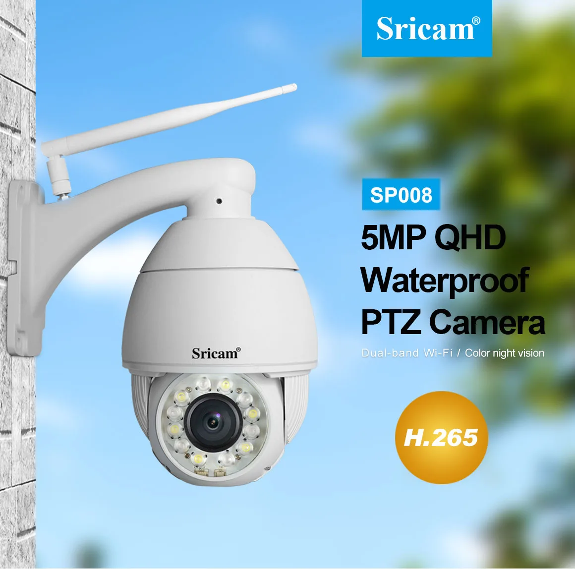 Sricam SP008 5.0MP H265 Wifi IP-камера наружная Водонепроницаемая беспроводная камера