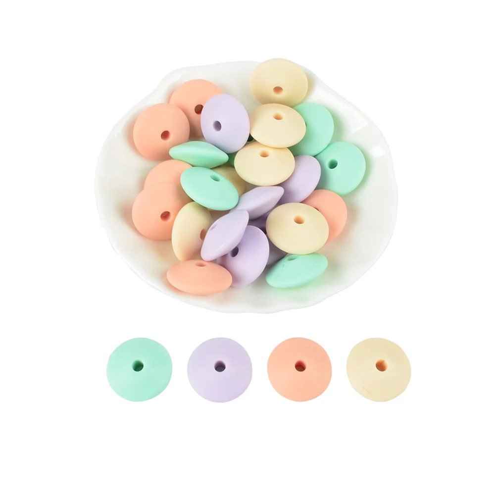 G 15MM 30pcs/lot Silicone lentil Beads Silicone BPA Free DIY Charms Newborn Nursing Accessory Teething Necklace Teething Toy - Цвет: G