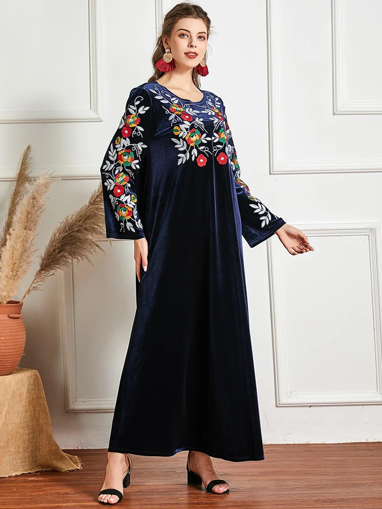 

Muslim Fashion Turban Women's Robe Vestido Longo Plus Size Velvet Abaya Dubai Turkey Islamic Morocco Arab Robe Femme Musulmane