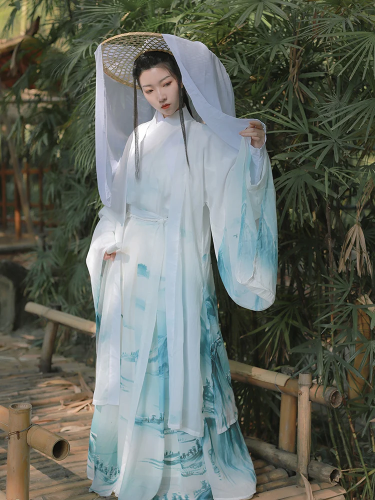 Hanfu Женский китайский традиционный костюм классический династии Цзинь из трех