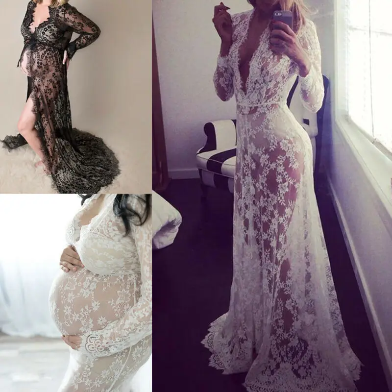 

2019 Newest Boho Maternity Lace V-Neck Dress Pregnant Photography Photo Props Women Maternity dressDress Clothes