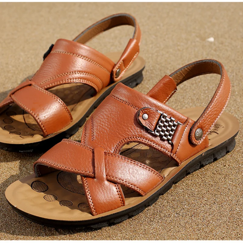 

2021 New Men's Sandals Leather Soft Soled Beach Sandals Casual Waterproof Antiskid Sandals Outdoor Men's Casual Shoes