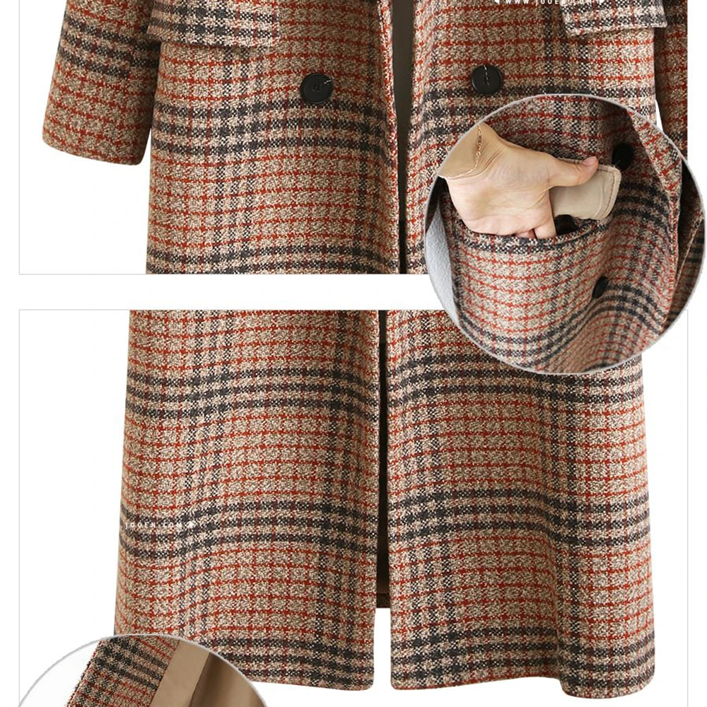 

Nice autumn and winter Pop women's plus size long plaid wool long coat wool coat and outerwear women's fashion plus size