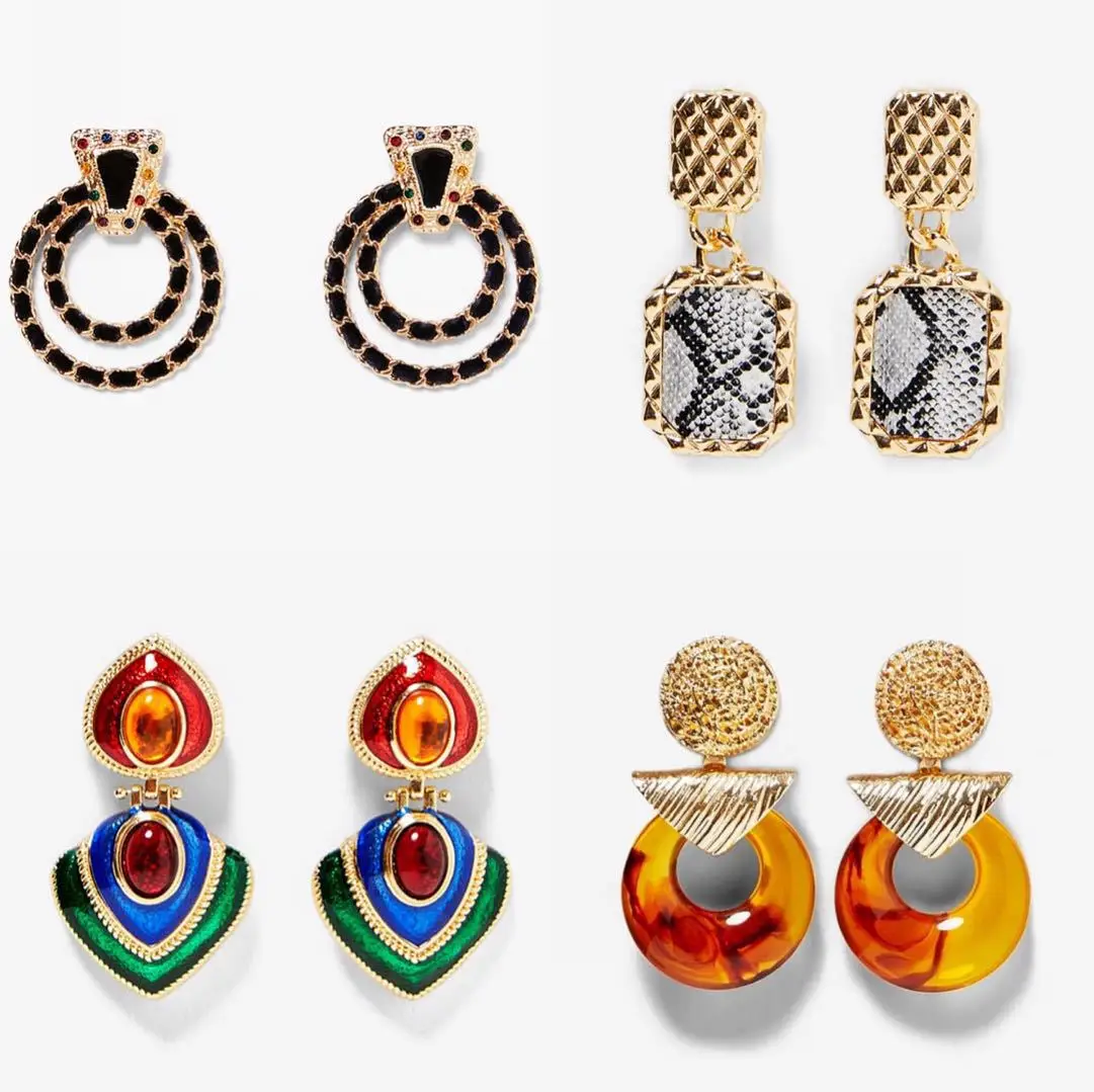 Женские серьги из эмали ZA черные и золотые фланели со змеиным принтом эффектные