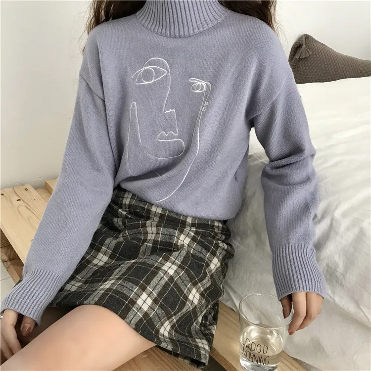 

Long Sleeve Turtleneck Sweater for Women, Winter, Loose Fit Knit, Slim