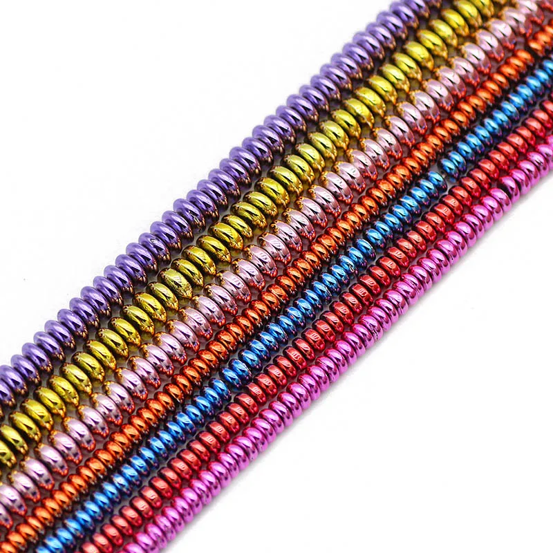 

4/6MM Flat Round Spacer Hematite Gold Color Blue Purple Natural Stone Loose Beads For Jewelry Making Diy Bracelets Accessories