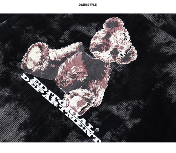 Вельветовые куртки с принтом мишки мужские высокой уличной темной системой