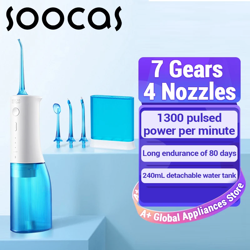 

SOOCAS W3 Pro Water Flosser Teeth 4 Type Nozzle Cleaner Oral Irrigator Type-c Rechargeable Cleaner 7-modes Water Tank Removeable