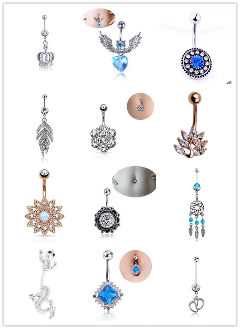 30 стилей s кольца на пупок Хрустальный пирсинг пупка сердце стиль серьги для