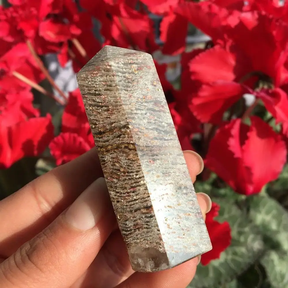 

Natural crystal green ghost crystal point garden pillar pendant chakra healing decoration gift
