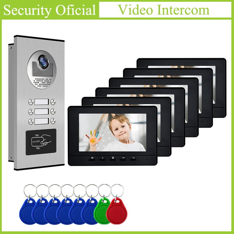 Видеодомофон с экраном 7 дюймов 6 мониторов и 1 дверной Звонок |