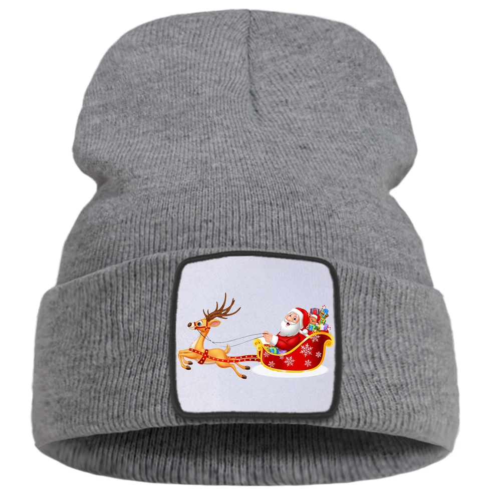 

Шапка с рождественским принтом для бега, оленя и Санта-Клауса, зимние женские теплые мужские вязаные шапки в стиле хип-хоп, однотонные прост...